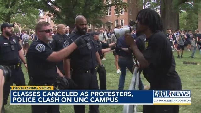 Classes canceled as UNC-CH protesters, police clash after American flag  lowered at pro-Palestine demonstration