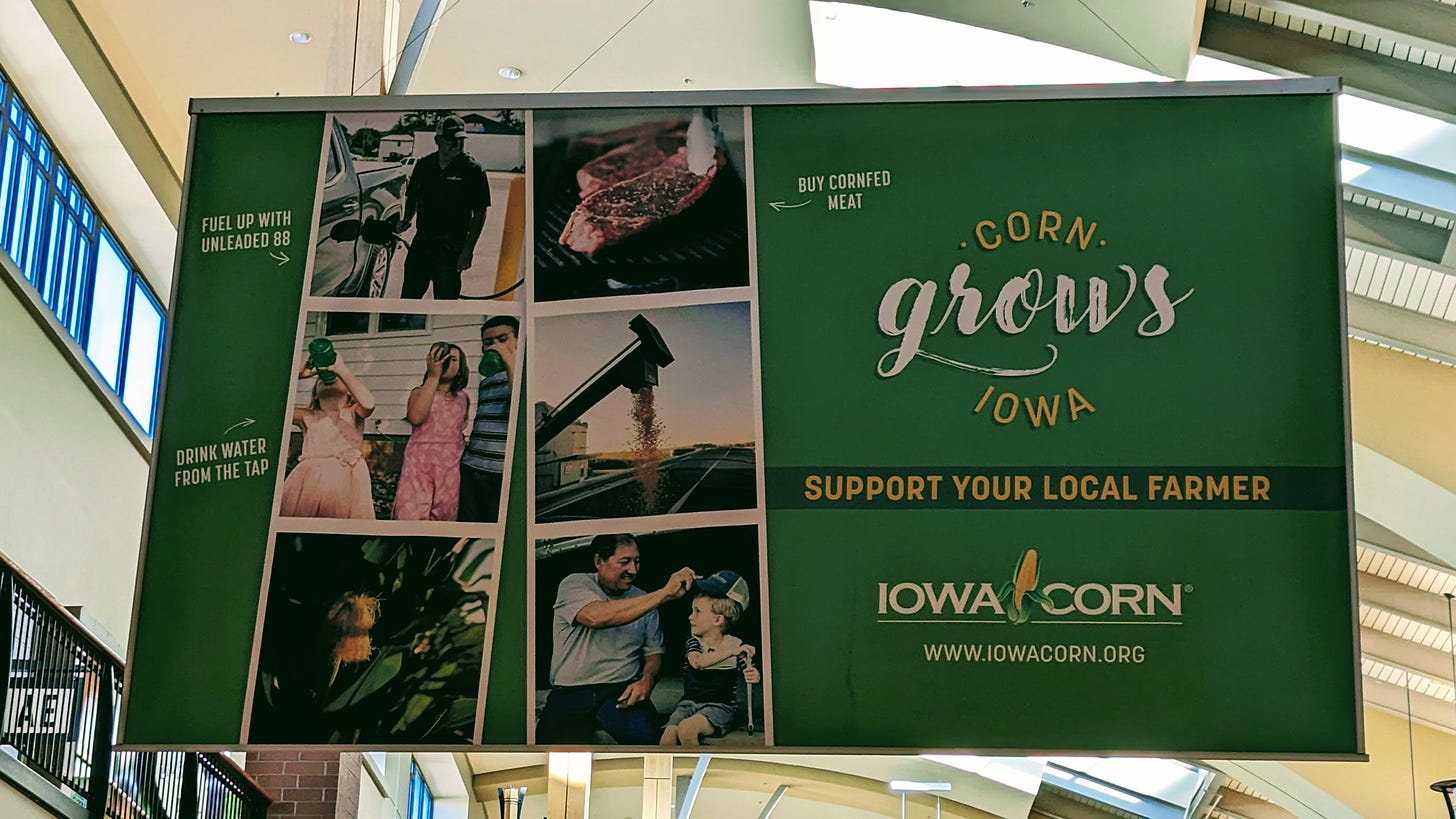 A banner ad that says "Corn Grows Iowa" and "Support your Local Farmer"