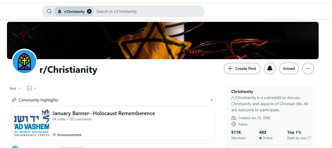 Image of th banner at the top of the page on r/christianity