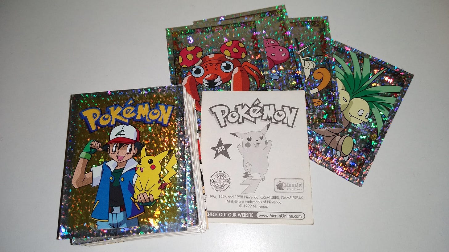 A photograph of Pokémon stickers by Merlin