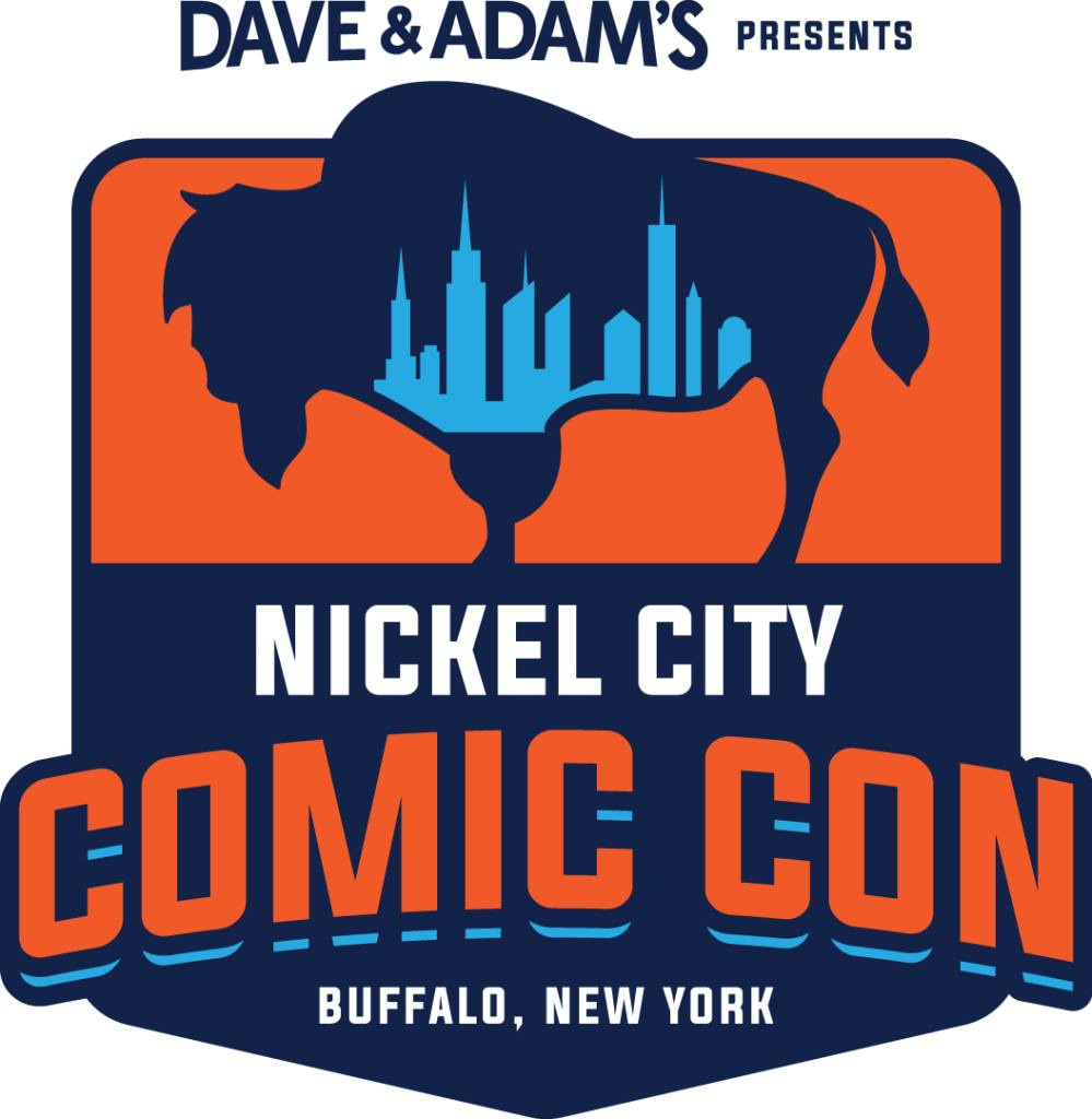 May be a graphic of text that says 'DAVE &ADAM'S PRESENTS NICKEL CITY COMIC BUFFALO, NEW YORK CON'