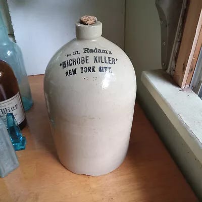 Wm RADAM'S MICROBE KILLER NEW YORK CITY 1890s QUACK MED STONEWARE GALLON JUG - Picture 1 of 9