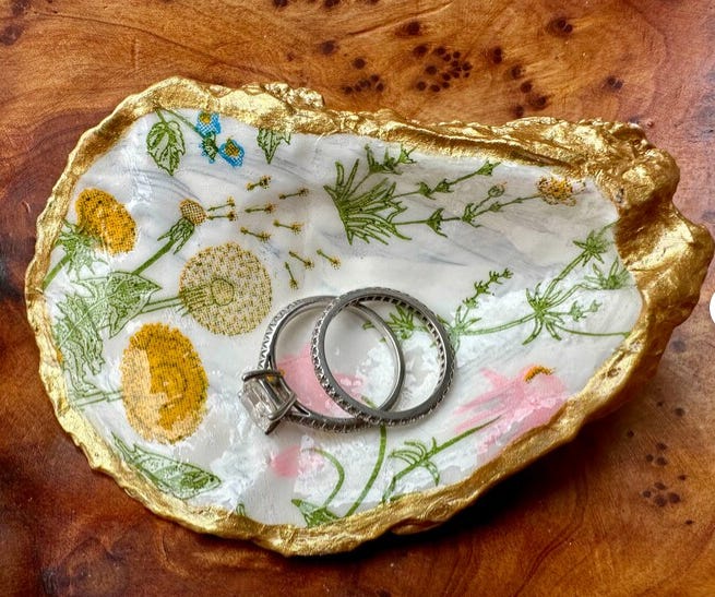 Decoupage Oyster Shell Ring Dish