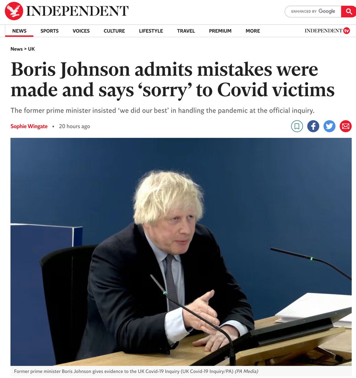 Independent: Boris Johnson, Mistakes Were Made