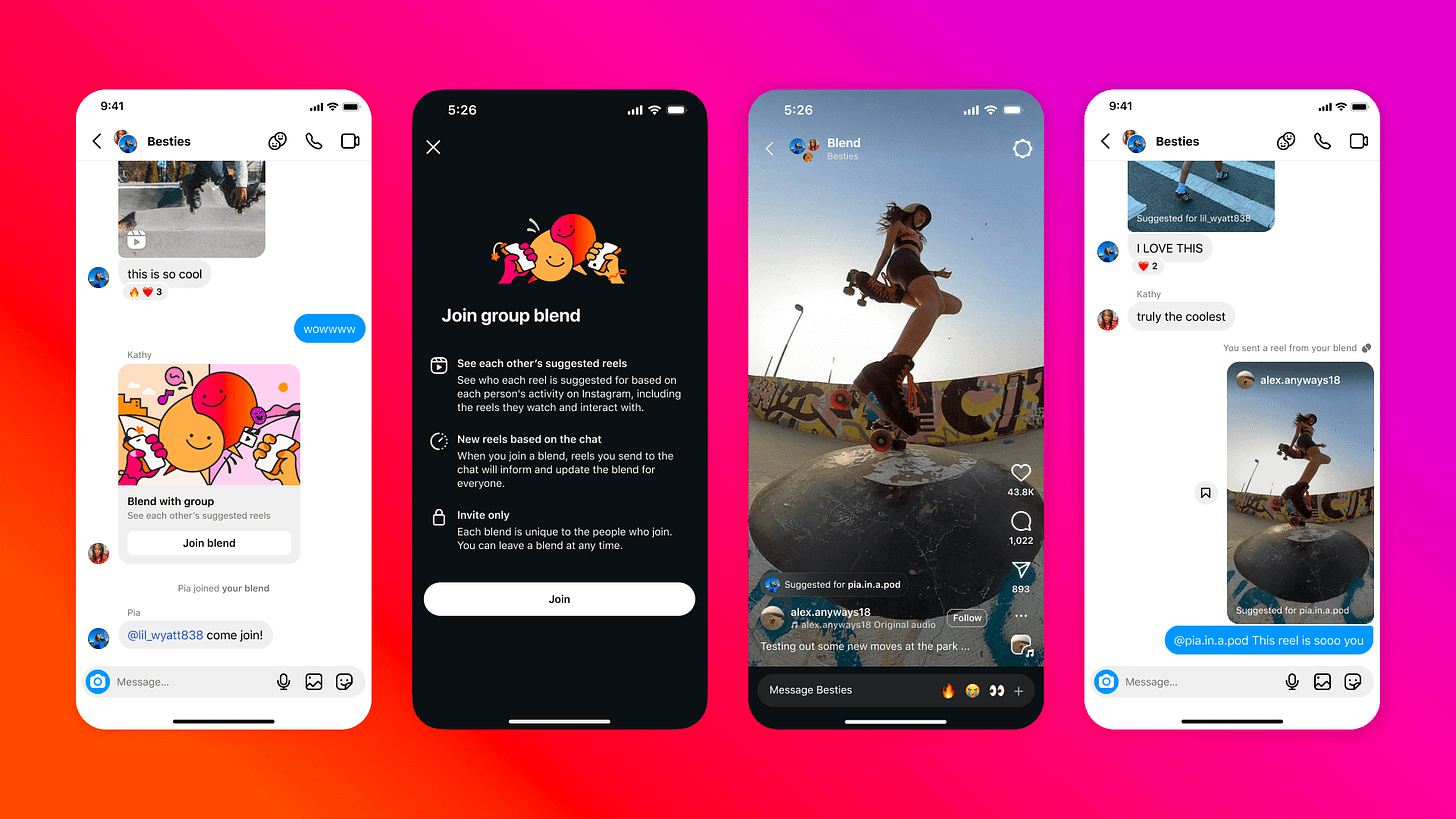 Screenshots of Instagram’s Blend feature.