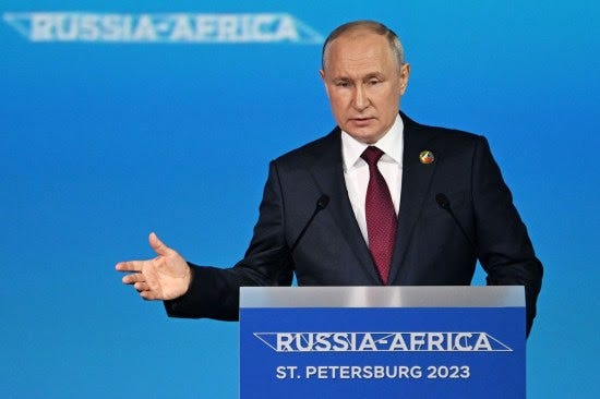 Russian President Vladimir Putin gives a speech.