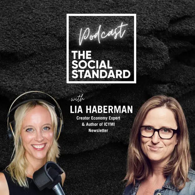 Promotional graphic for The Social Standard podcast with host Jessica Phillips and guest Lia Haberman
