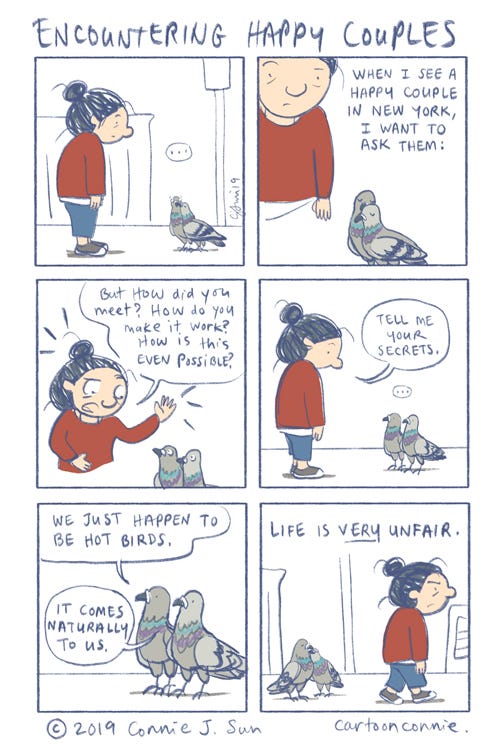 comics, illustration, new york city, birds, pigeons, comic strip, humor, connie sun, cartoonconnie