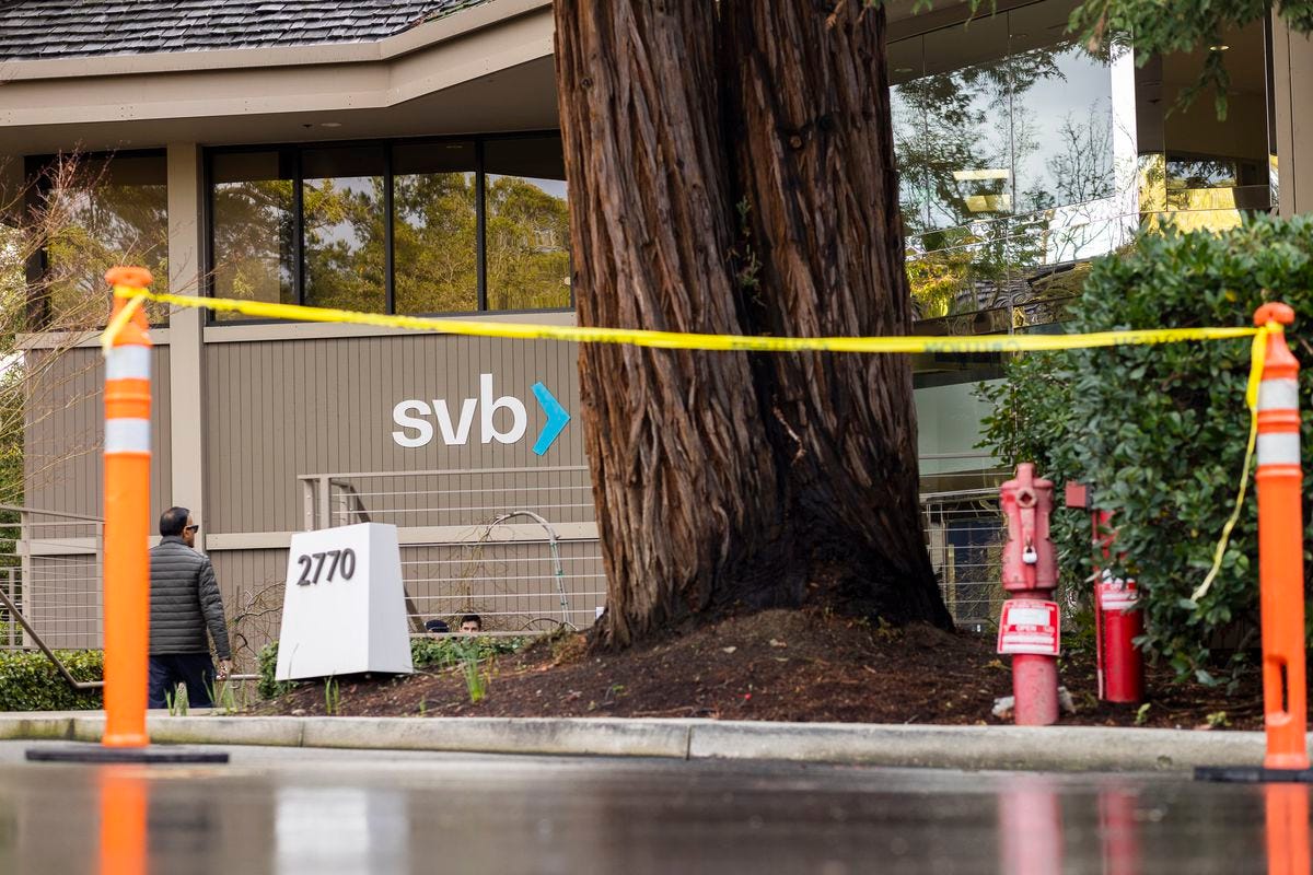 A caution tape outside of a Silicon Vally Bank branch.