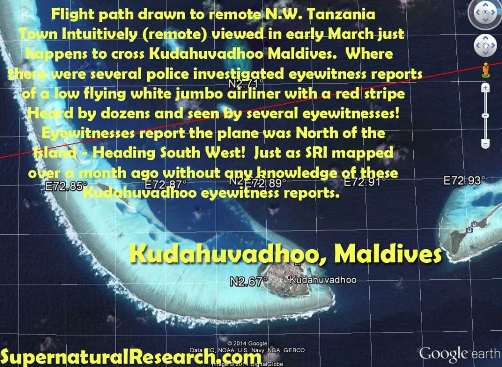 kudahuvadhoo maldives directly on flight path to Tanzania remote viewed location of flight MH370