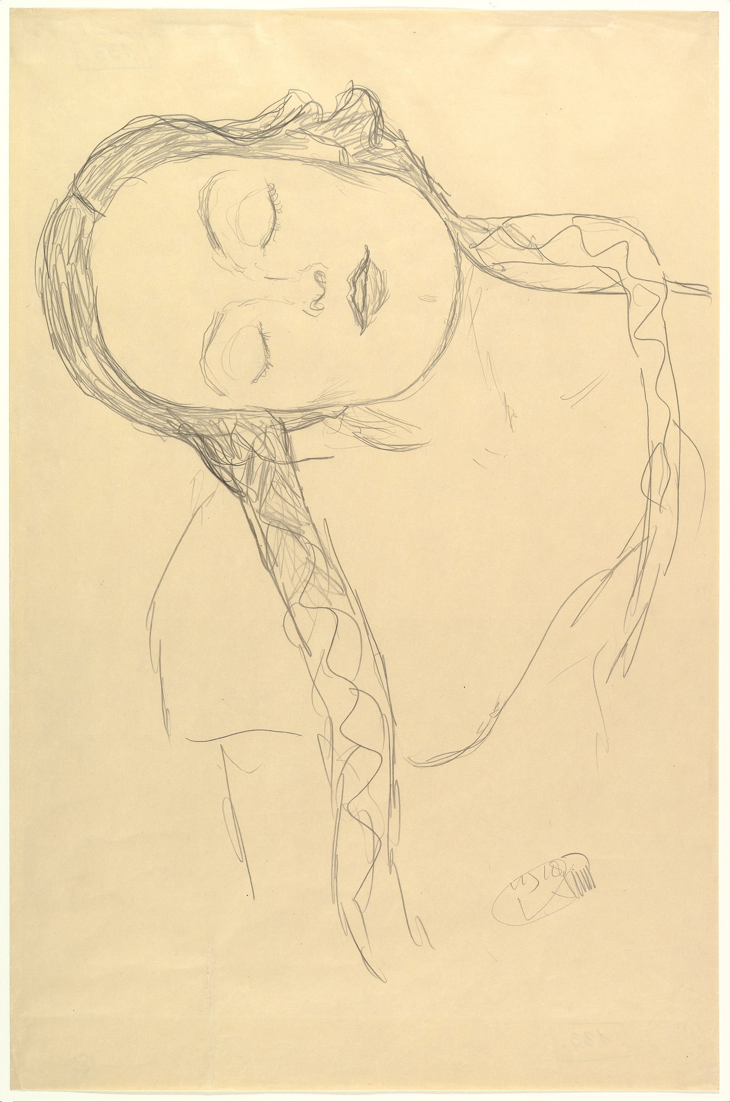 Half-figure of a Young Woman, Gustav Klimt (Austrian, Baumgarten 1862–1918 Vienna), Graphite.