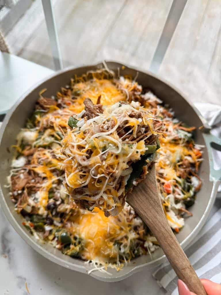 Deconstructed Stuffed Peppers in a Skillet Pan.