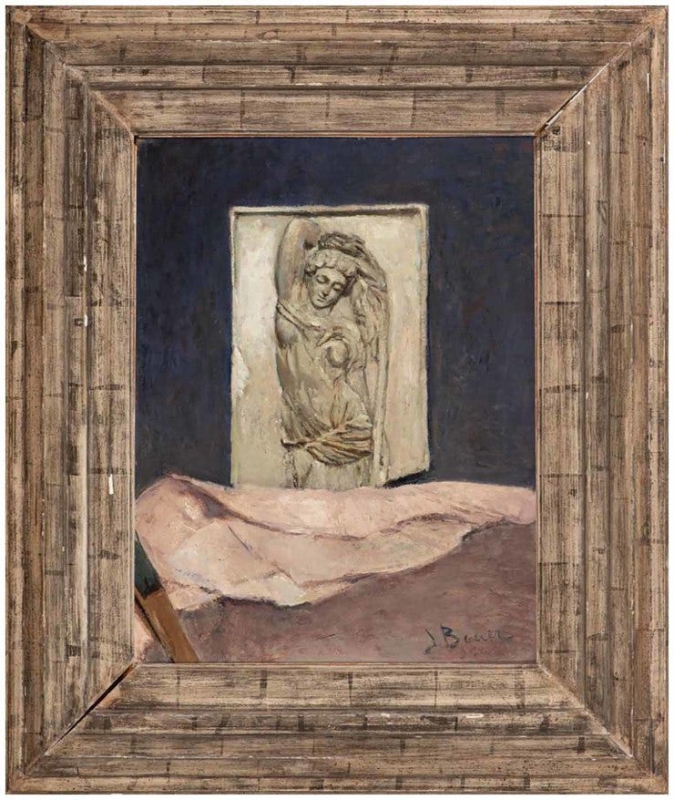 'still life with drapery' ca. 1935 - olieverf op paneel: Jo Bauer (kavel 7, NRC Veilingen)