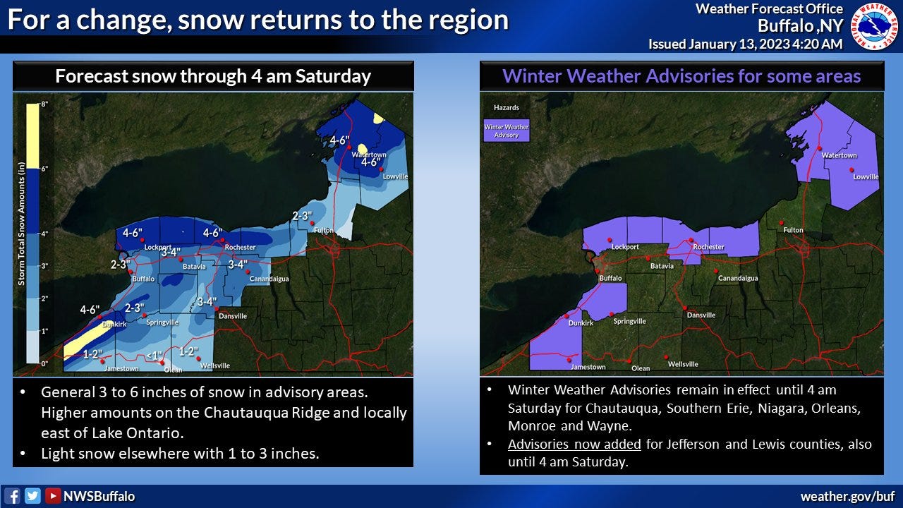 National Weather Service issues Winter Weather Advisory: Expect 3-6 inches of snow, sloppy travel thru evening