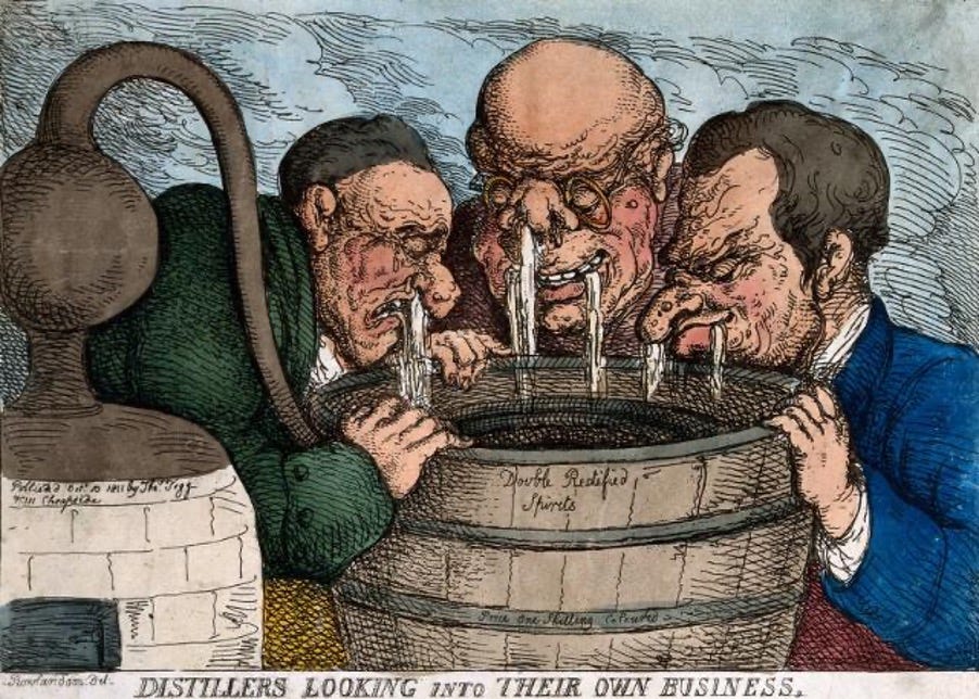 Distillers with snot running out of their noes and saliva out of their mouses