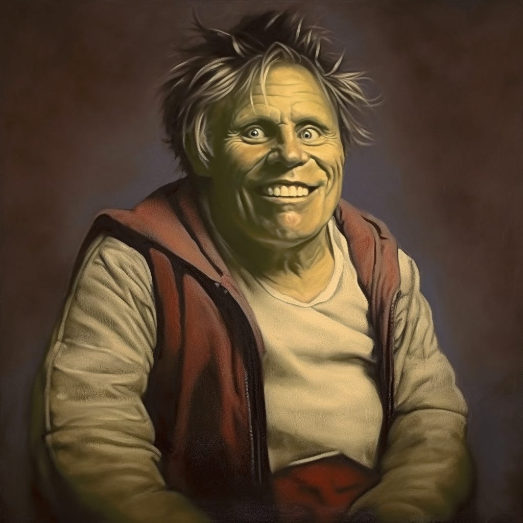 Shrek portrait #3 but with the face of Gary Busey