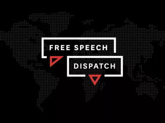 Phrase "Free Speech Dispatch" in white set against a black background