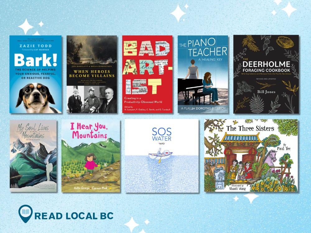 The covers of the 9 books on The Tyee's holiday gift list, with Bark! appearing first