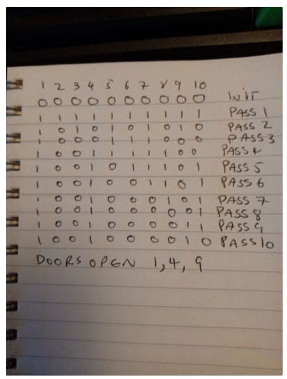 An image of a notepad with a run through of toggling doors.