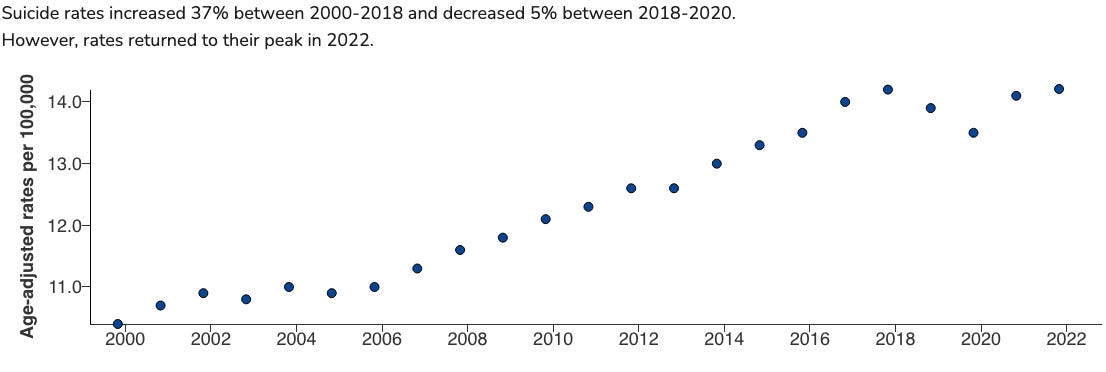 Graph of 37 percent rise in suicides since year 2000