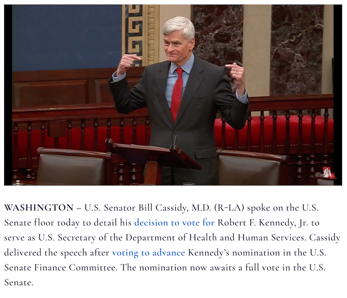 Unfortunately, while US Senator Bill Cassidy laid out great many great reasons for why RFK Jr should not serve as US Secretary of the Department of Health and Human Services, he eventually gave in and voted for him. So we know who to blame when it all falls apart, right?