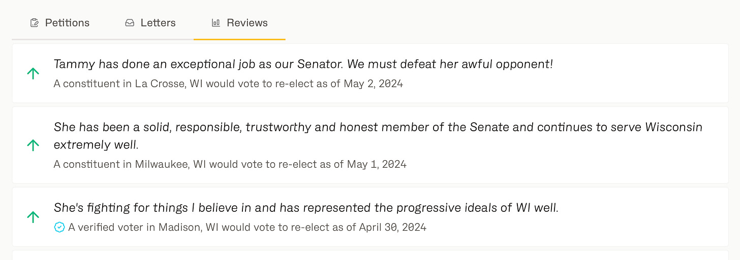 Reviews of Senator Tammy Baldwin