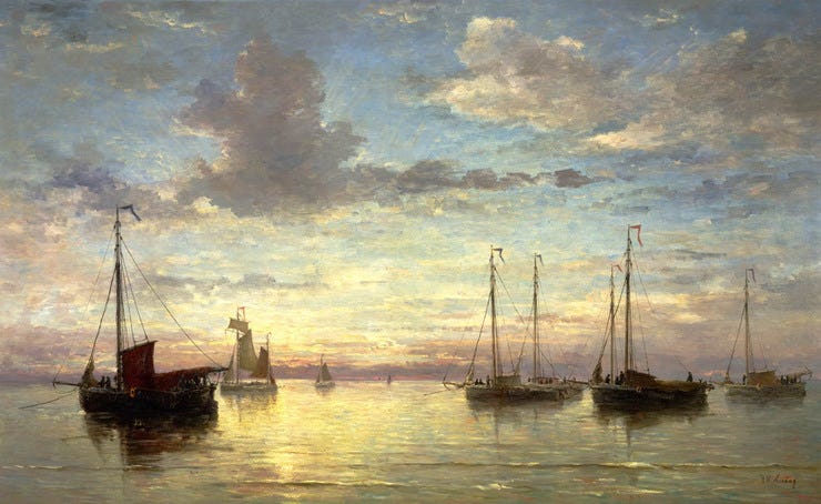 'Avondstond op zee' ca. 1876 - olieverf op doek: H.W. Mesdag (herkomst: coll. Teylers Museum, Haarlem)