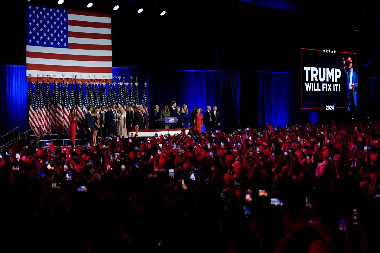 Republican presidential nominee former President Donald Trump speaks at an election night watch party, Wednesday, Nov. 6, 2024, in West Palm Beach, Fla. Julia Demaree Nikhinson/AP. 