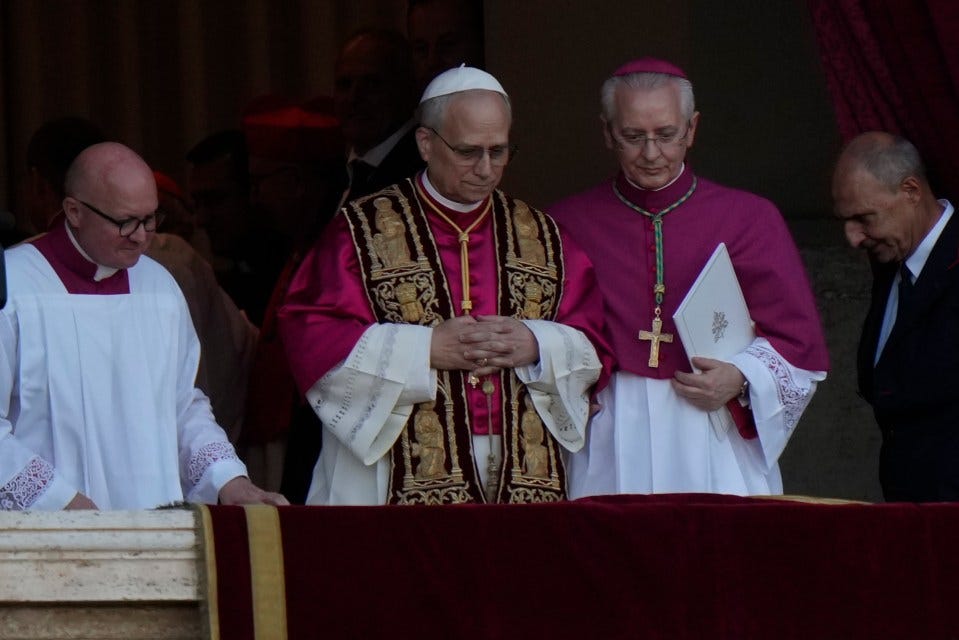 Screenshot of a news broadcast showing the announcement of a new Pope.
