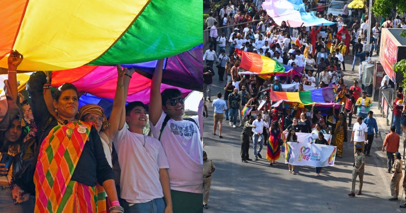 The Pride March returned to the city after a four-year-long hiatus. (Ashish Vaishnav/SOPA Images/LightRocket/via Getty Images)