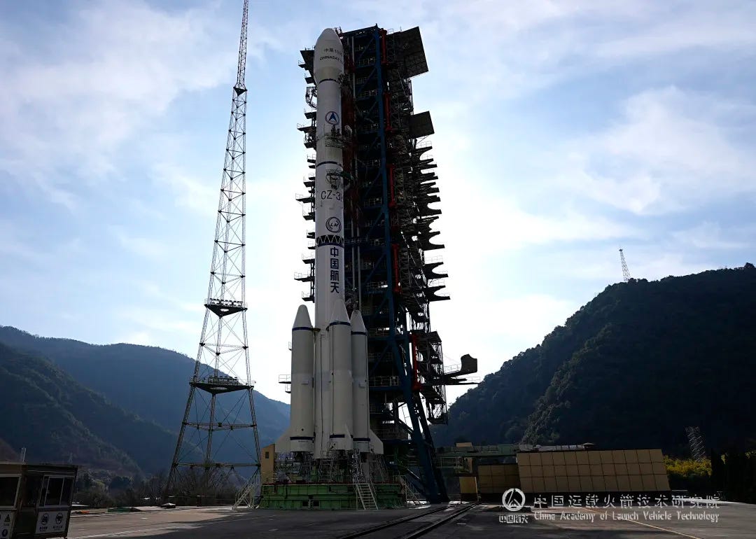 The Long March 3B/E Y101 vehicle at Launch Complex 2 ahead of launch.