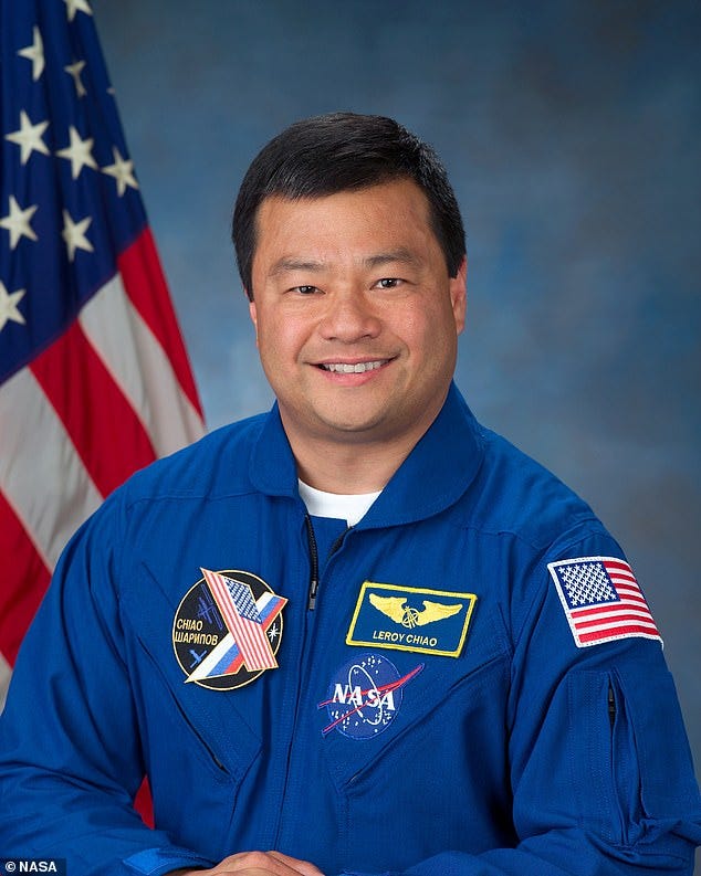 'It's just kinda dumb luck that they didn't hit me,' said Leroy Chiao (pictured), whose NASA missions saw him serve as the commander for Expedition 10 to the International Space Station (ISS) in 2004 and 2005. Chaio believes these strange metallic orbs were a top secret drone test