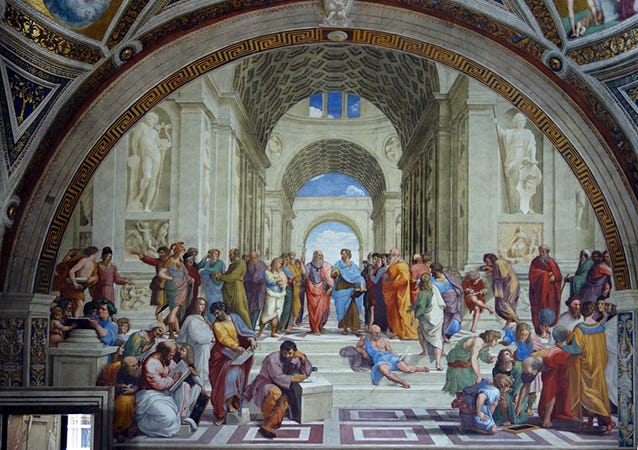 Raphael, School of Athens, fresco, 1509-1511 (Stanza della Segnatura, Papal Palace, Vatican) 