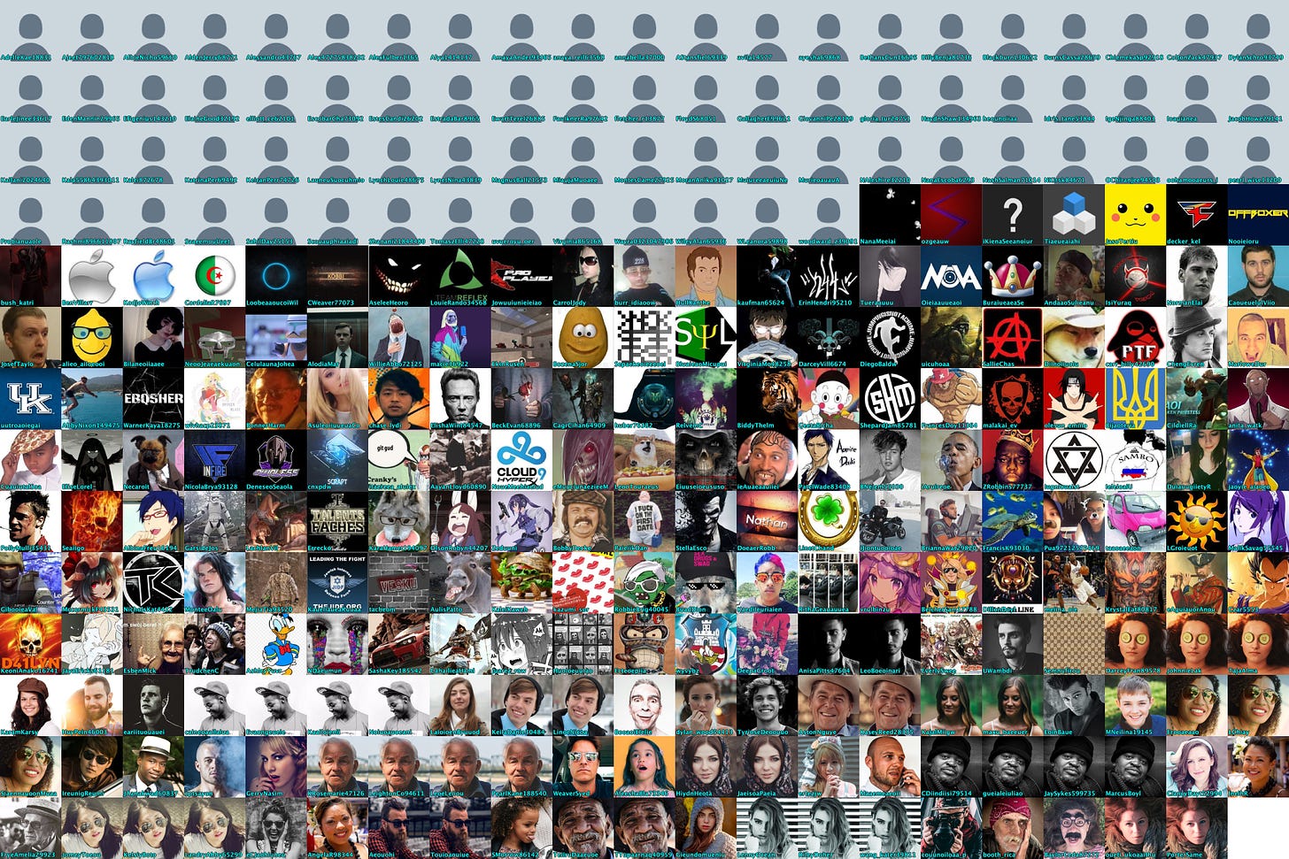 grid of the profile images of the other 293 spam accounts