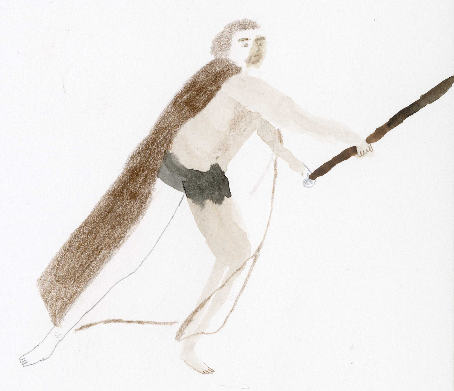 figure drawing practice illustration of a man with a cape and a polearm Vivien Mildenberger