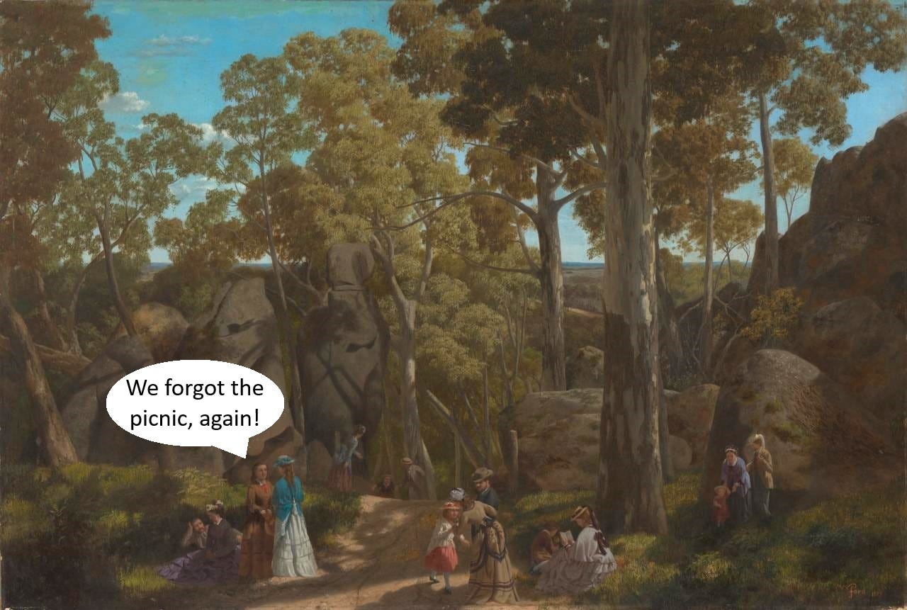 At the Hanging Rock, oil on canvas by William Ford, 1875, National Gallery of Victoria.