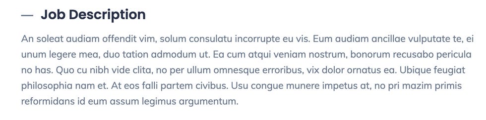 Job description with just lorem ipsum filler text