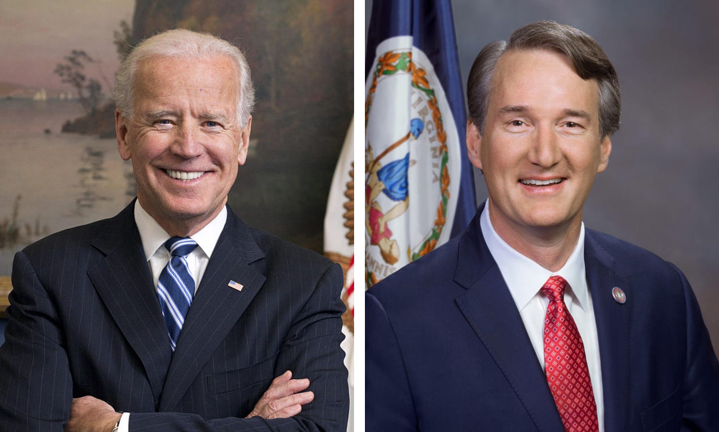 Headshots of President Joe Biden (left) and Gov. Glenn Youngkin (right)