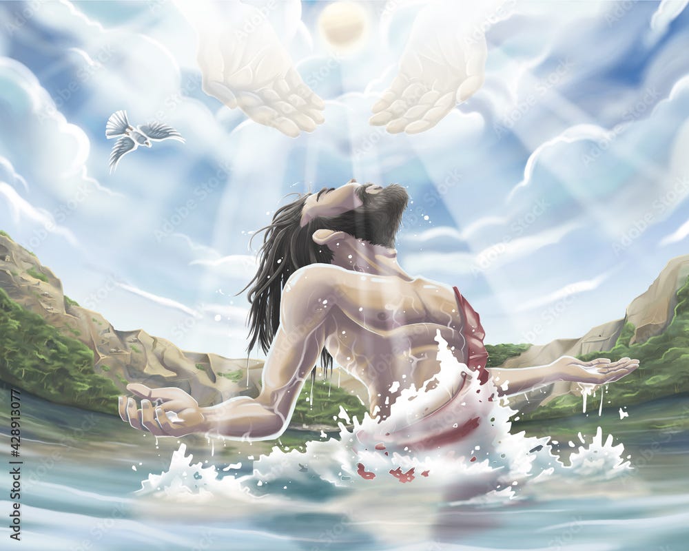 Baptism of Jesus Christ in the Jordan River Painted Illustration Stock  Illustration | Adobe Stock