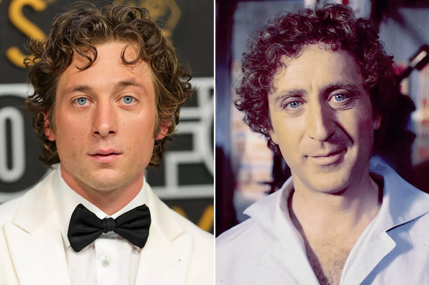 Jeremy Allen White attends the 75th Primetime Emmy Awards on January 15, 2024 in Los Angeles, California. ; Gene Wilder, as he appears in the movie 'The Adventure of Sherlock Holmes' Smarter Brother' in 1975. 