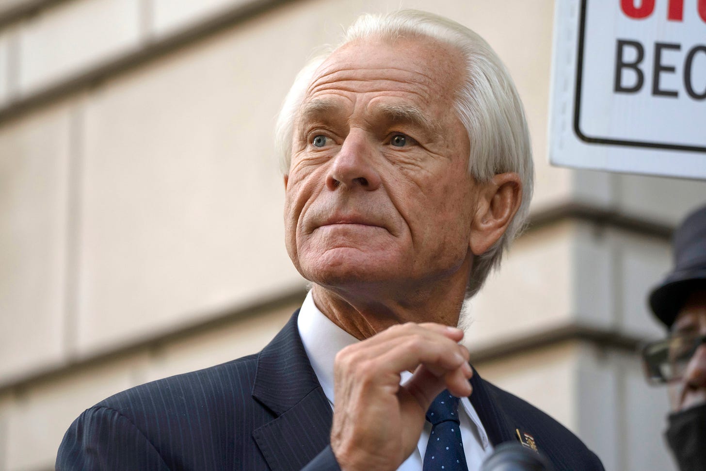 Former White House trade adviser Peter Navarro speaks to the media as he departs federal court, Tuesday, Sept. 5, 2023, in Washington.