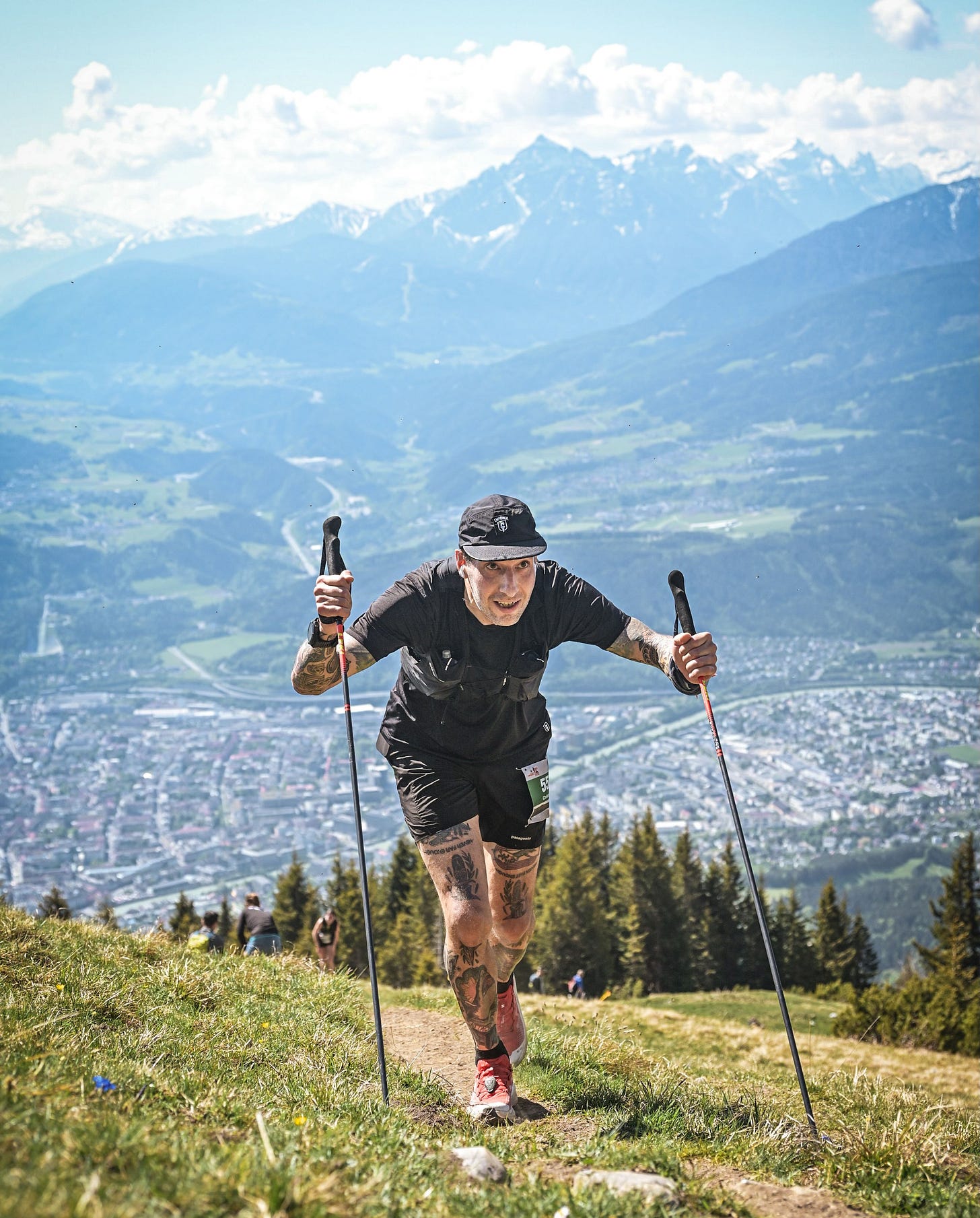 The author running up a steep hill