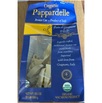 A blue bag of pasta

Description automatically generated