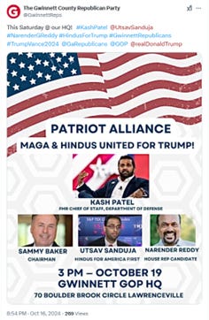 Poster for PATRIOT ALLIANCE: MAGA 7 HINDUS UNITED FOR TRUMP!