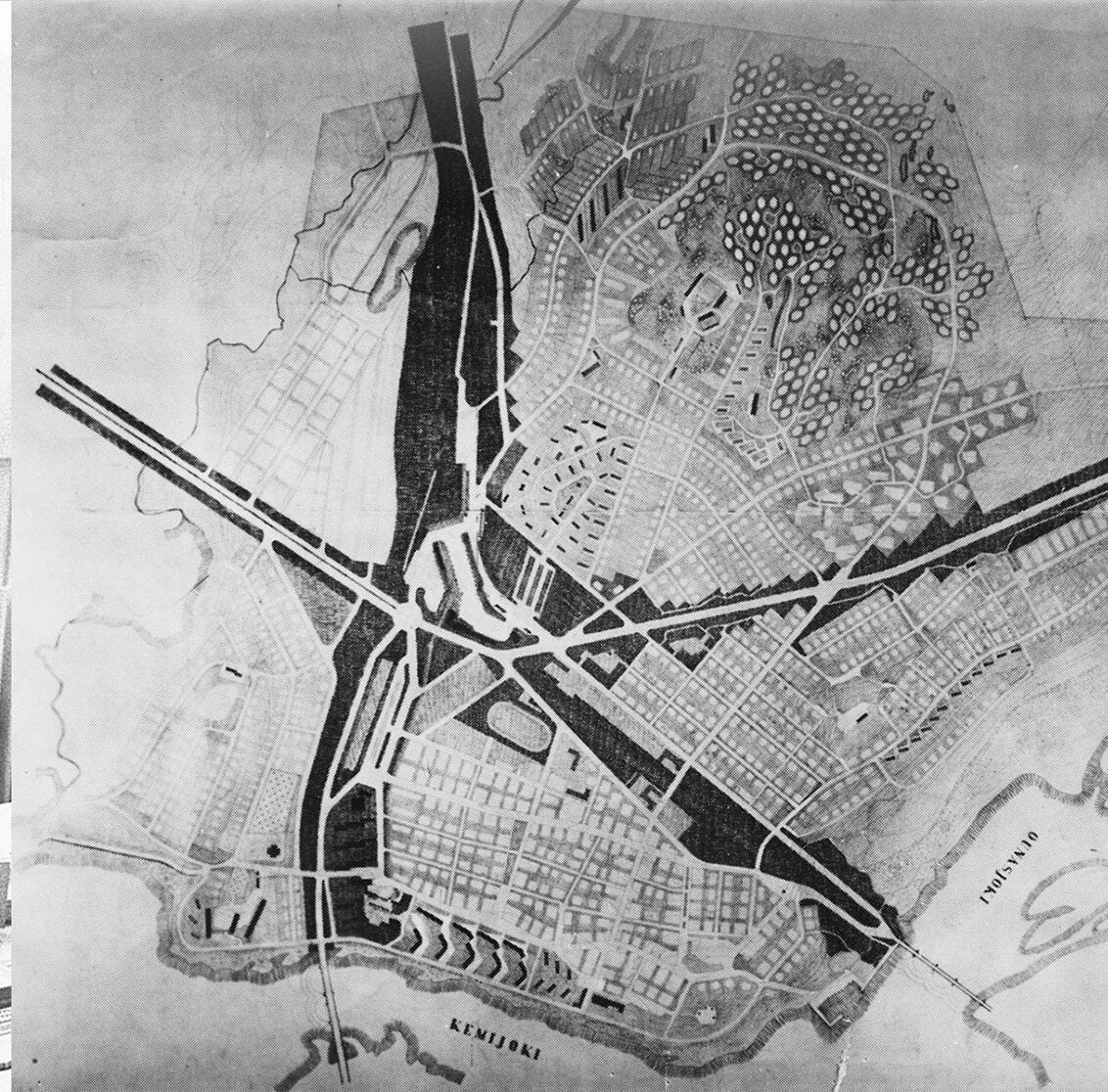 A map of Rovaniemi which shows an image of a reindeer in the road layout