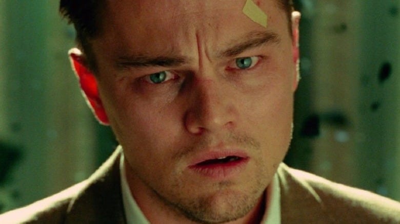 A close up show of Leonardo DiCaprio's face in Shutter Island.