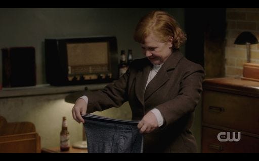 Mrs Butter folding up Winchester brothers underwear SPN 15.14