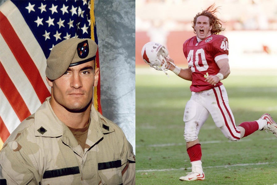 Pat Tillman, A True American Patriot. After 9/11 he turned down a three  year $3.6 million contract from the Arizona Cardinals so he could join the  U.S. Army. He was killed April