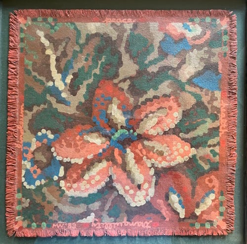 A framed painting of a detail from a vintage linoleum pattern.