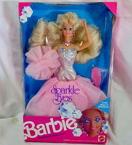 Sparkle Eyes Barbie in her box with a pink tulle dress and jewelled accessories